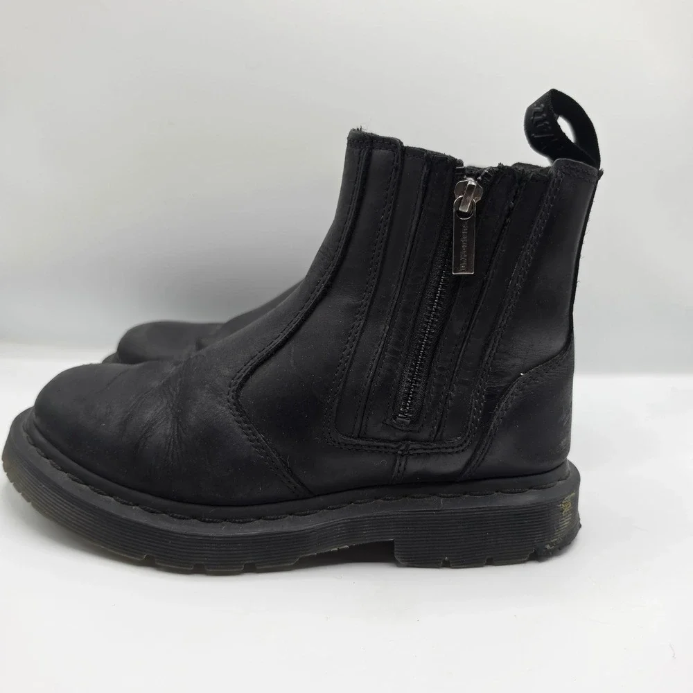 Dr. Martens Womens Black Leather Double Zip Ankle Boots Bouncing Soles Boots 8‎